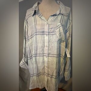 NWT Style & Co 3X blouse in mint green checkered pattern with full sleeve or 3/4